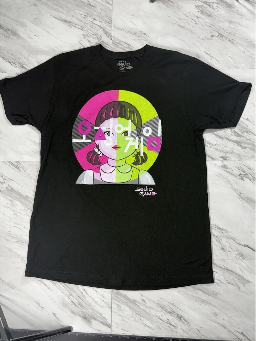 Squid Game Doll Neon Graphic TShirt Men’s Netflix Black L #8